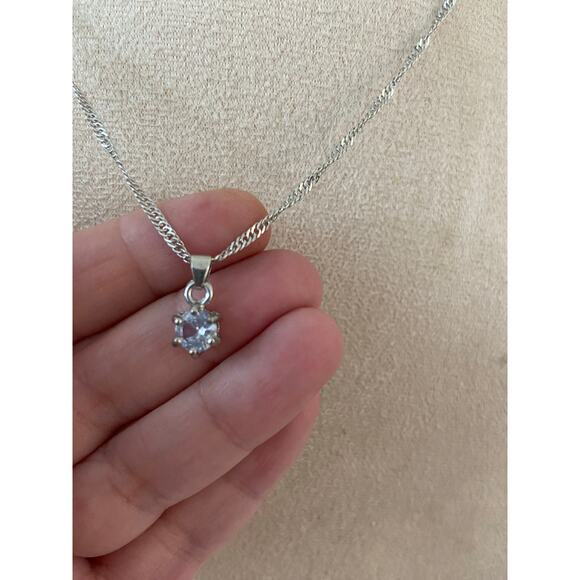 Aquamarine Crystal Pendant Necklace Silver Tone Chain - Picture 1 of 3